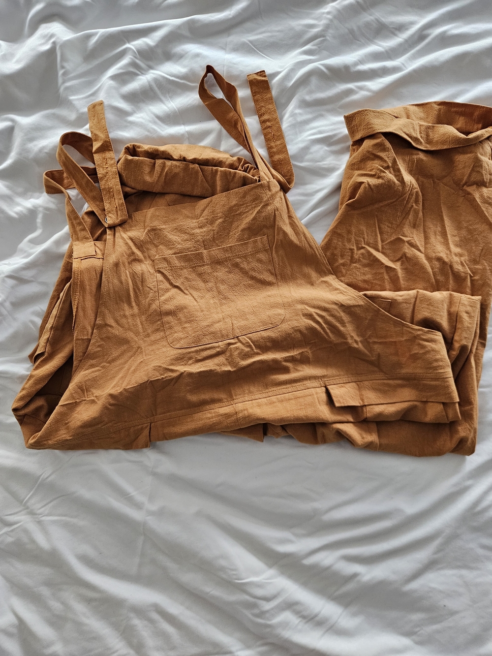 Ochre/Orange Women's Linen-Blend Overalls - Picture 8 of 8